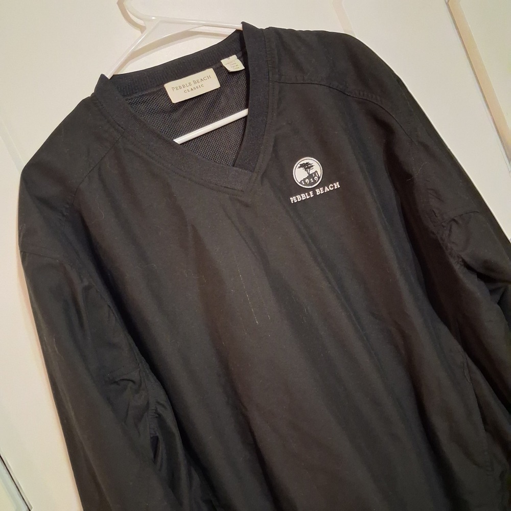 Pebble Beach Windbreaker Mens M Black V-Neck Mesh Lined Pullover Golf Outerwear